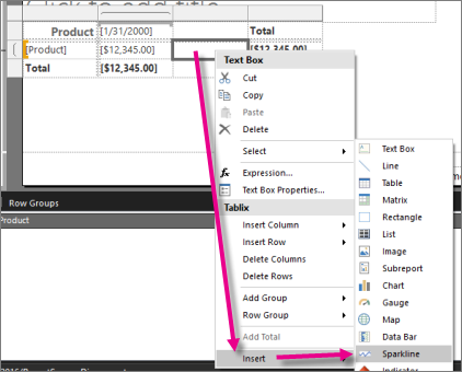 Screenshot that shows how to insert a sparkline.