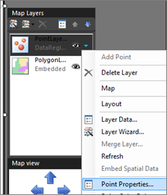 Screenshot: Bereich „Kartenebenen“ mit Option „Punkteigenschaften“.