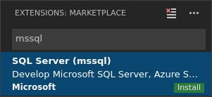 Screenshot: Installieren der mssql-Erweiterung in Visual Studio Code