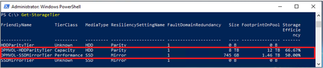 Screenshot des Endergebnisses von Get StorageTier command-let.