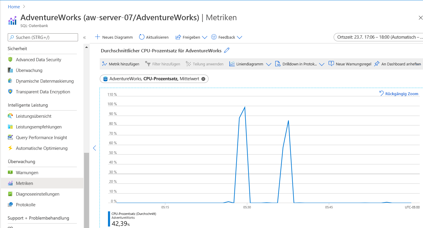 Screenshot of query comparison in the Azure portal.