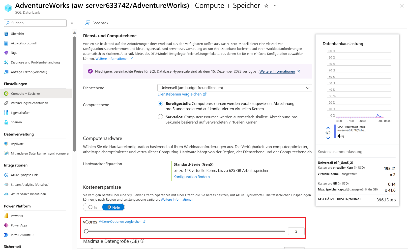 Screenshot of compute options in the Azure portal.