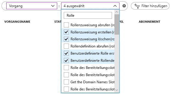 Screenshot showing a list of Operation filter with the four filters selected.