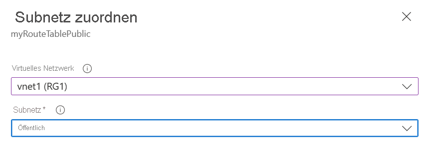 Screenshot: Routingtabelle, die einem virtuellen Netzwerk zugeordnet ist