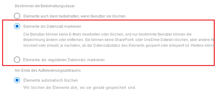 Ein Administrator kann Elemente als Datensätze bezeichnen, wenn er eine Richtlinie konfiguriert.