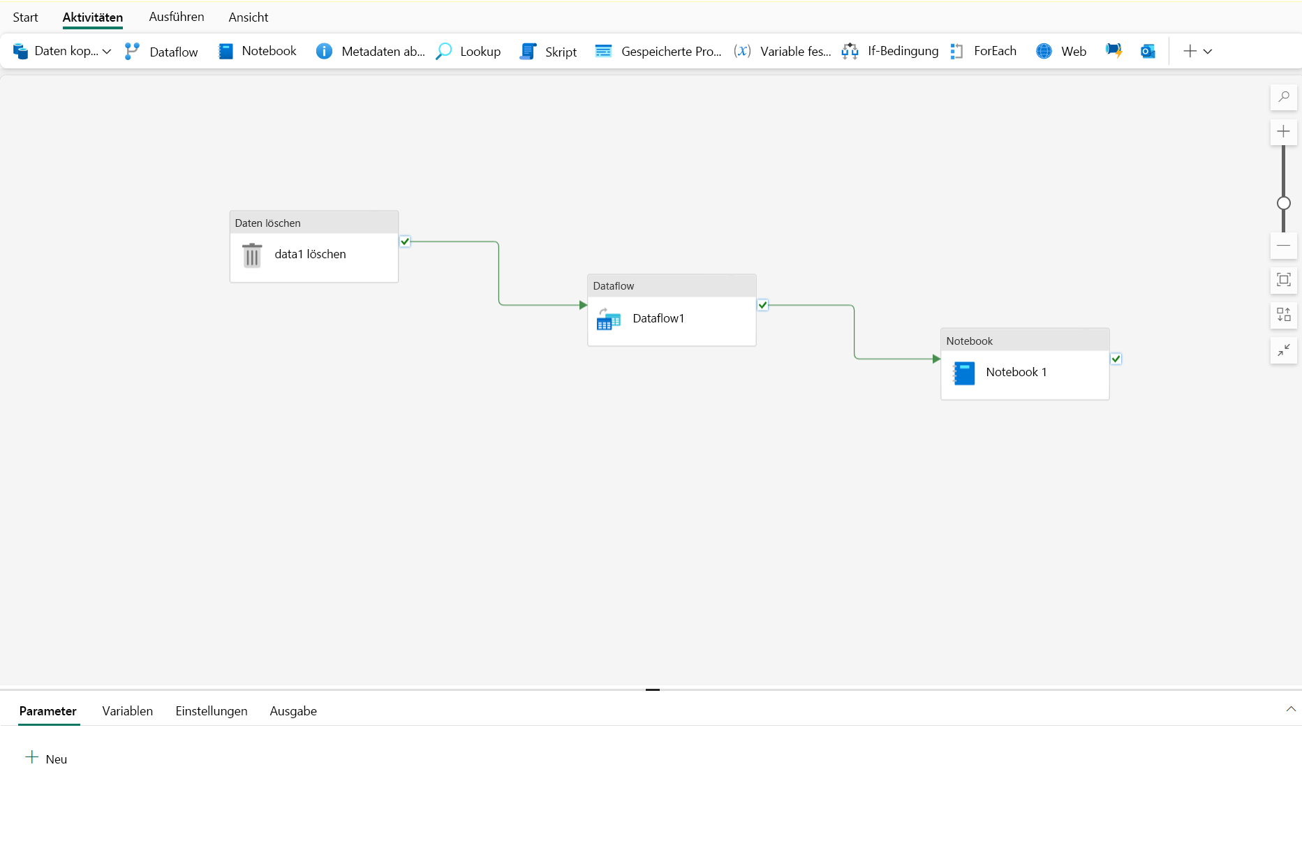 Screenshot of a pipeline in Microsoft Fabric.