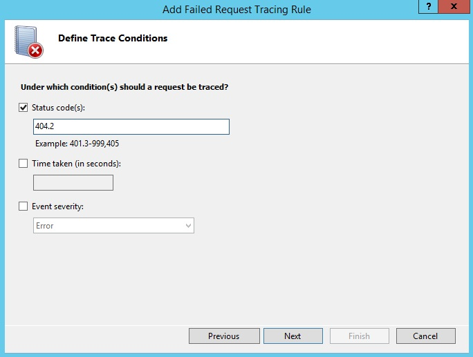 Screenshot: Add Failed Request Tracing Rule mit der Seite 