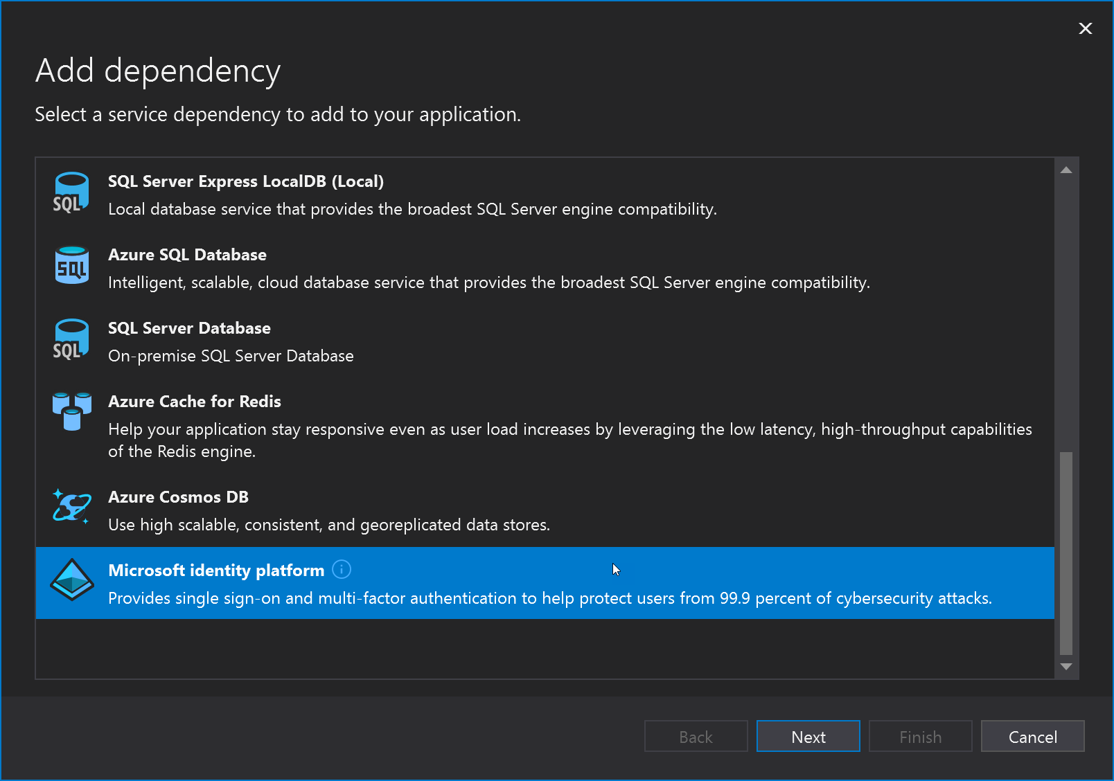 Screenshot: Microsoft Identity Platform-Option