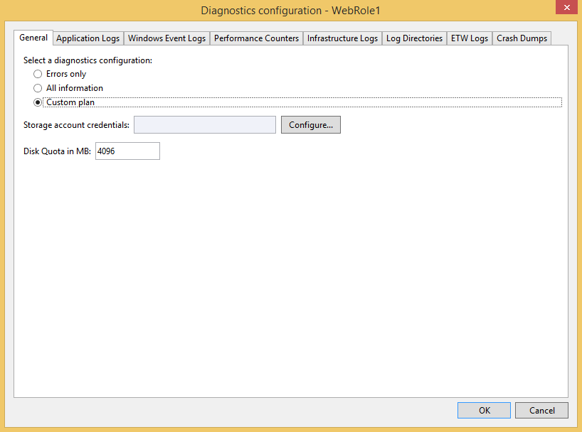 Aktivieren der Azure Diagnostics und Konfiguration