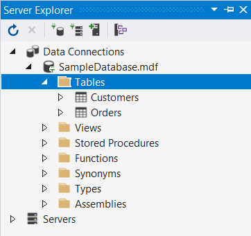 Erweiterter Knoten „Tabellen“ im Server-Explorer