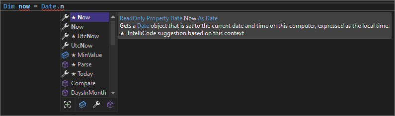 Screenshot: IntelliSense-Listenmember in Visual Studio