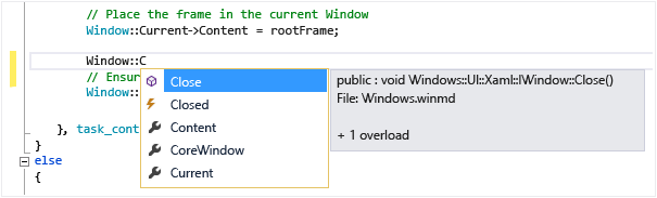 Screenshot der IntelliSense-Listenmitglieder-Funktion.