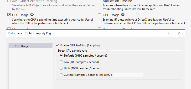 Einstellungsseite für das CPU-Auslastungstool