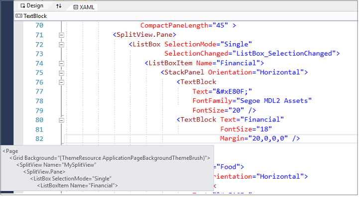 Strukturschnellansicht für den XAML-Editor