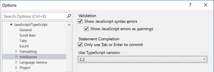 Auswahl der TypeScript-Version