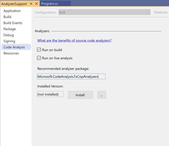 .NET Core-Toolunterstützung für Analysetools