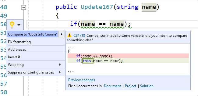 Codefix für versehentliche Vergleiche