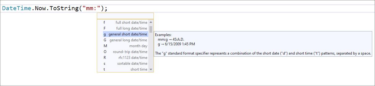 IntelliSense-Vervollständigung in DateTime und TimeSpan