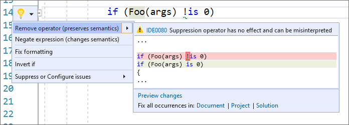 Codefix zum Entfernen des Operators zum Unterdrücken