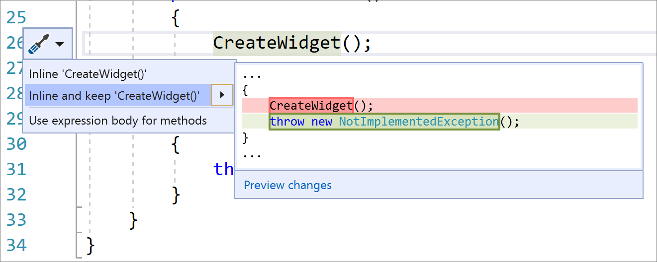 Inlinemethodenrefactoring zum Beibehalten der Deklaration