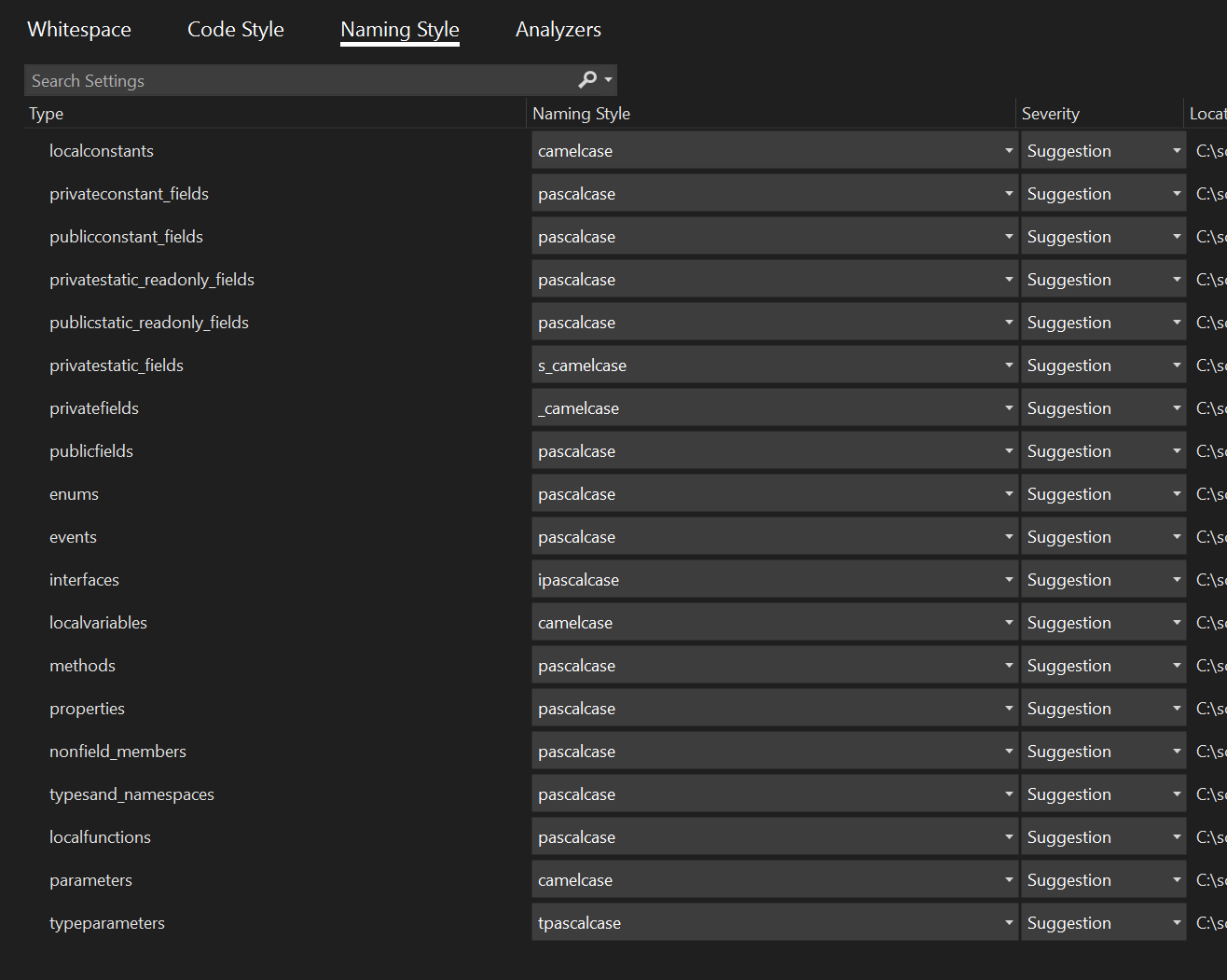 EditorConfig-Benennungsstile