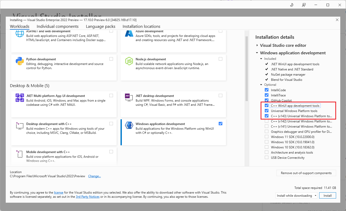 WinUI-Workloadauswahl mit C# und C++