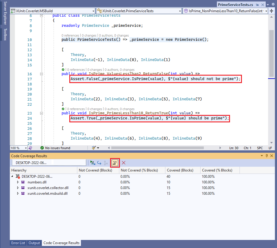 Screenshot: Hervorgehobene Option „Code Coverage“