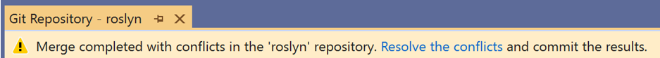 Meldung „Der Merge in Repository (...) wurde mit Konflikten abgeschlossen.“ in Visual Studio