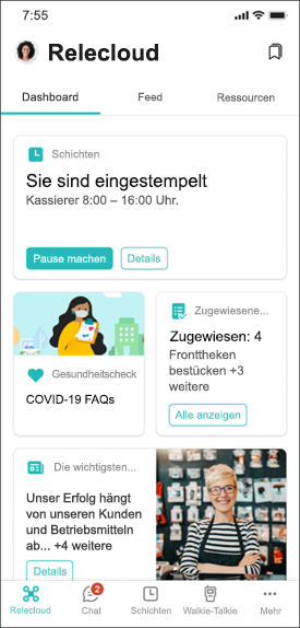 Abbildung des Viva Connections-Dashboards, das für Information Worker entwickelt wurde.