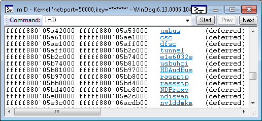 Screenshot der lmD-Befehlsausgabe im Debugger.