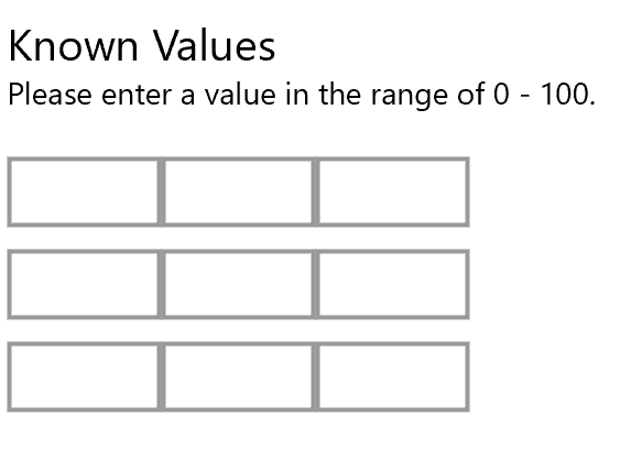 Screenshot der bekannten Werte 3x3-Matrix.