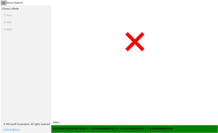 Screenshot eines fehlgeschlagenen SensorExplorer-Ausrichtungstests