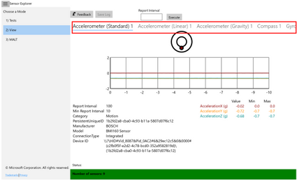 Screenshot des SensorExplorer-Ansichtsmodus.