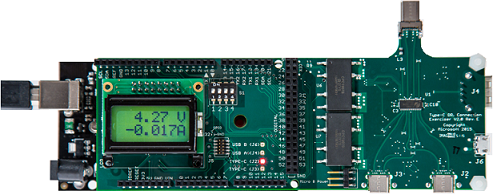 Bild des USB Type-C ConnEx mit 4,27 V und -0,017A auf dem LCD-Display.