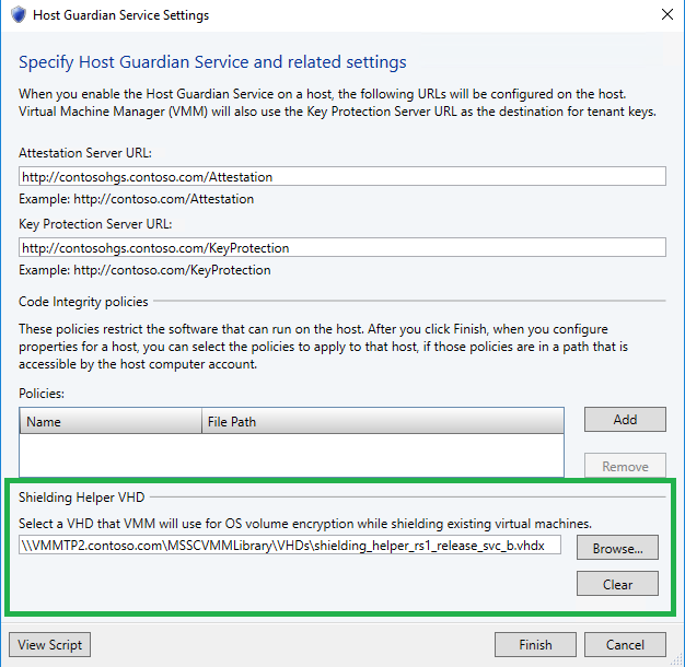 VMM - Host Guardian Service Settings