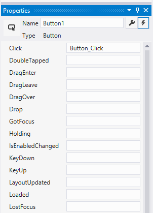 Ereignisliste in Visual Studio