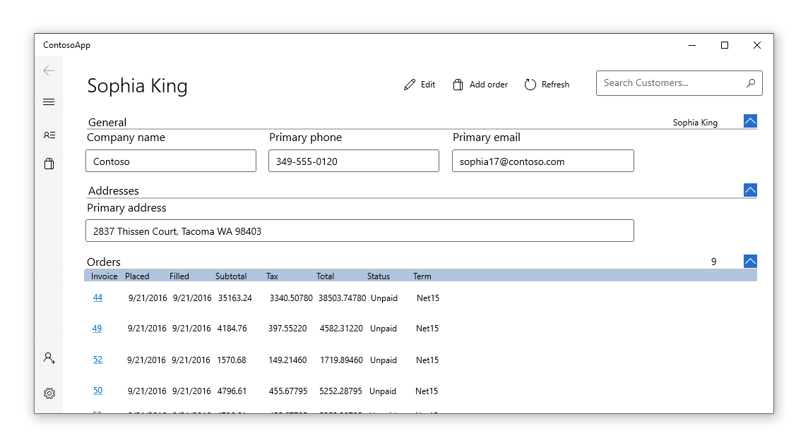 Screenshot der Kundenauftragsdatenbank