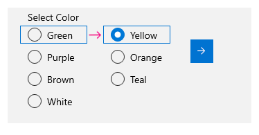 Beispiel für die horizontale Tastaturnavigation in einer RadioButtons-Gruppe mit mehreren Spalten oder Zeilen