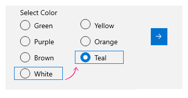 Beispiel für horizontale Tastaturnavigation mit Fokus auf dem letzten Element in einer Spalte