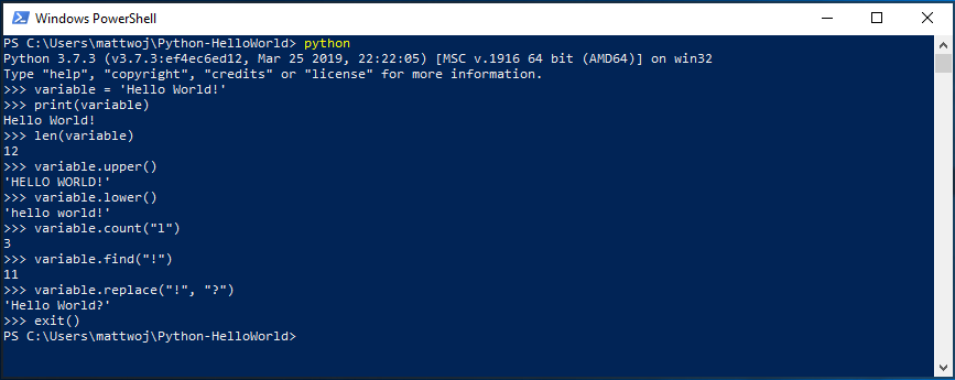 PowerShell-Screenshot dieses Tutorials