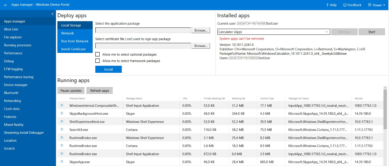 Seite „App-Manager“ im Geräteportal