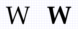 Abbildung des Buchstabens "W" in den Gewichtungen Normal und UltraBold