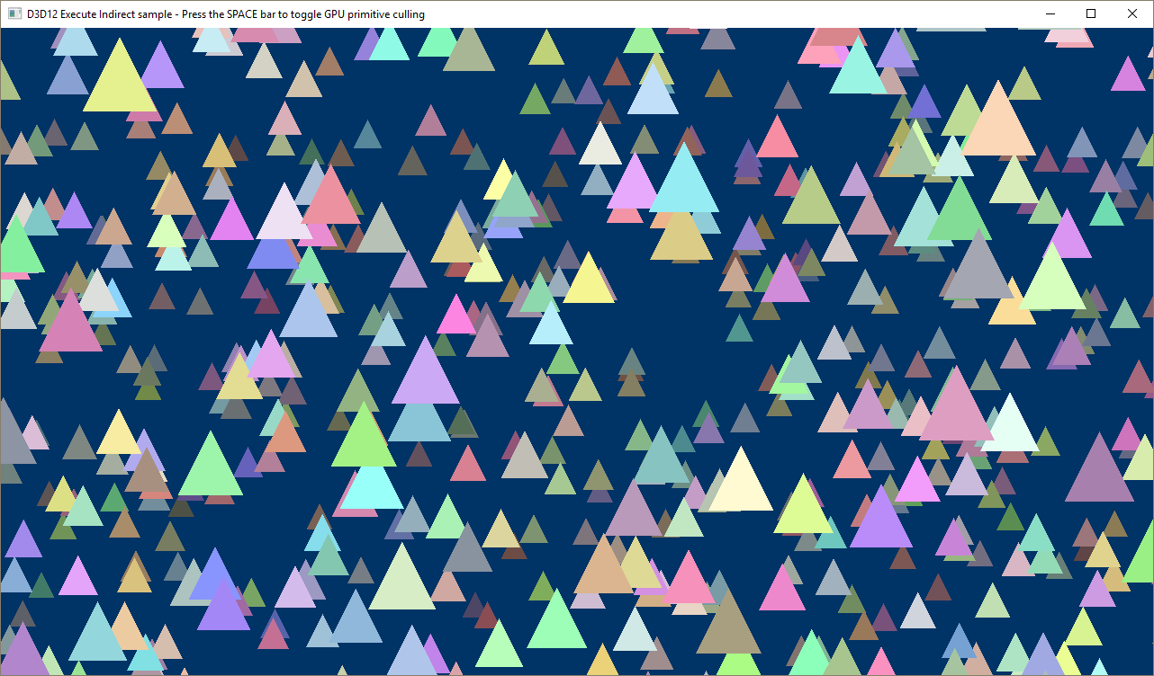 Screenshot des indirekten Exectue-Beispiels ohne GPU-Culling