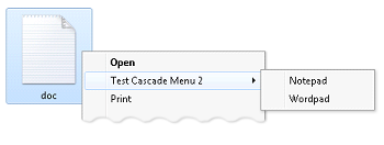 Screenshot mit einem Beispiel für ein kaskadierendes Menü mit Auswahlmöglichkeiten von Editor und Wordpad