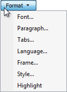 Screenshot der Formatmenüschaltfläche und ihrer Befehle 