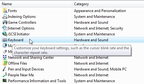 Screenshot der Listenansicht mit Tastaturinfos 