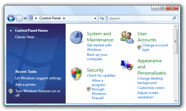 Screenshot der Systemsteuerung mit Windows-Logo 