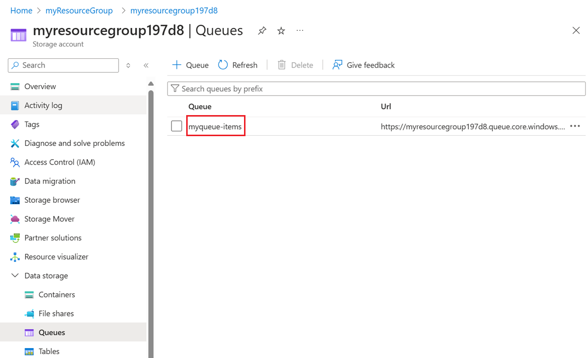Go to your myqueue-items queue in the Azure portal.
