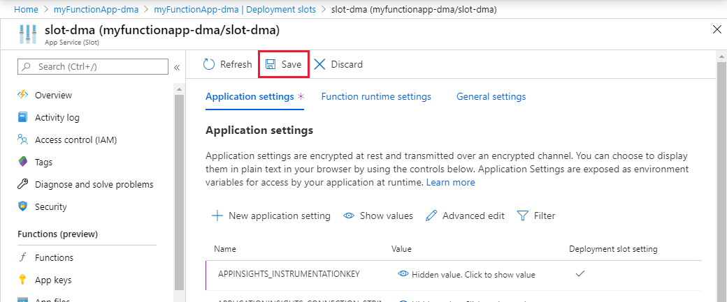 Save the deployment slot setting.