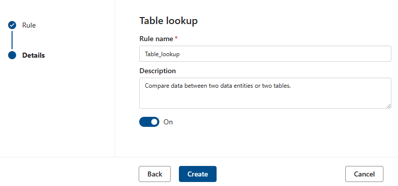 Screenshot of the menu to create a table lookup rule.